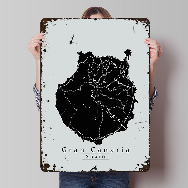 Retro Gaming Island - Mapa wyspy Gran Canaria Metalowy Plakat