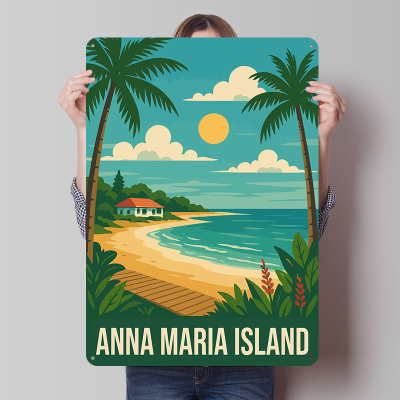 Retro Gaming Island - Metalowy plakat podróżniczy z wyspy Anna